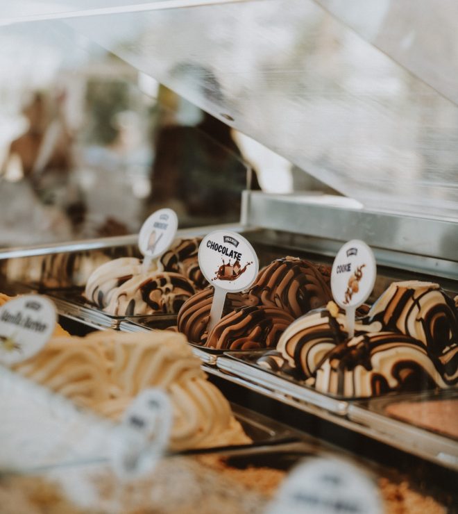 Ice cream display with chocolate and vanilla at GAL Split
